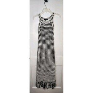 Intermix Knit Maxi Dress Black & White Fringe Sleeveless Heavyweight Womens L